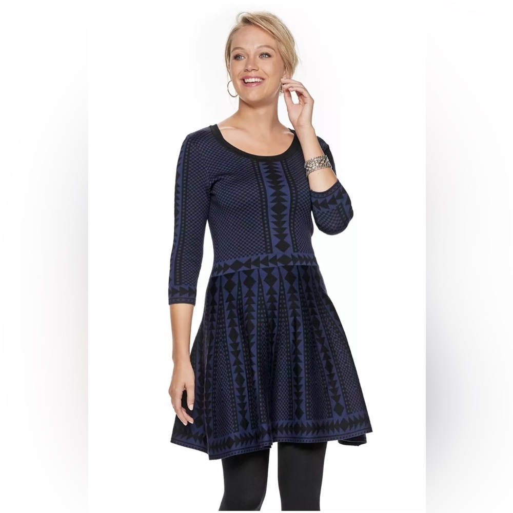 Nina Leonard Geometric Print Sweater Dress